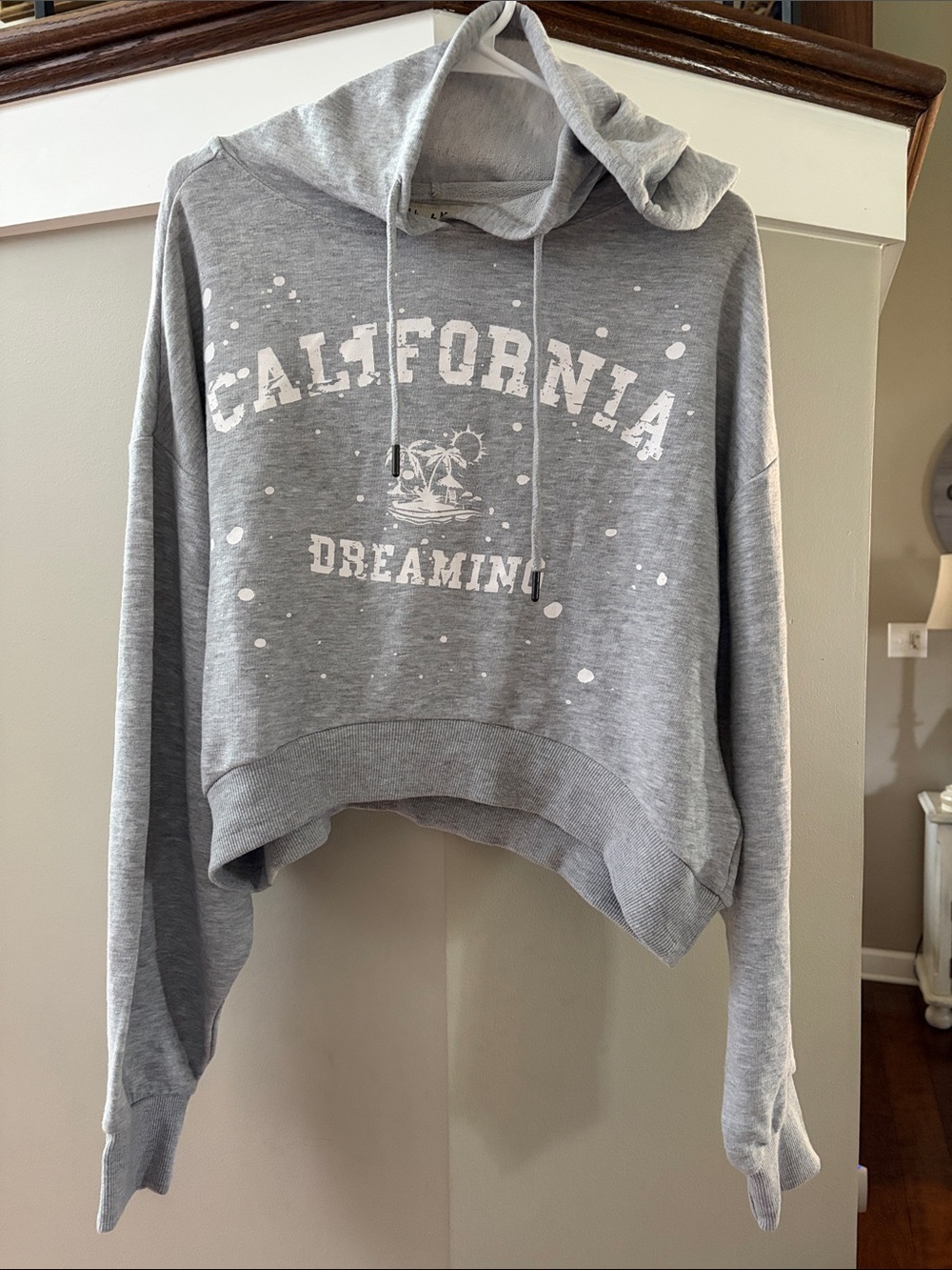 Gray 'California Dreaming' Cropped Hoodie